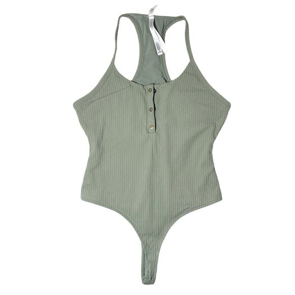 Victoria Sport Green Ribbed Racerback Button-Up Bodysuit Size M 170/96A - Picture 1 of 6